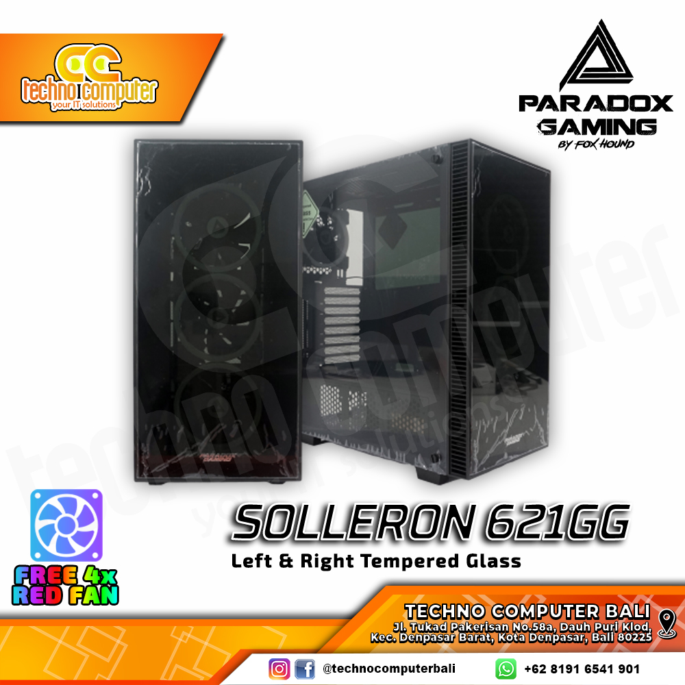 CASING PARADOX GAMING SOLLERON 612GG - Mid Tower ATX Case Tempered Glass (Free 4x Fan)