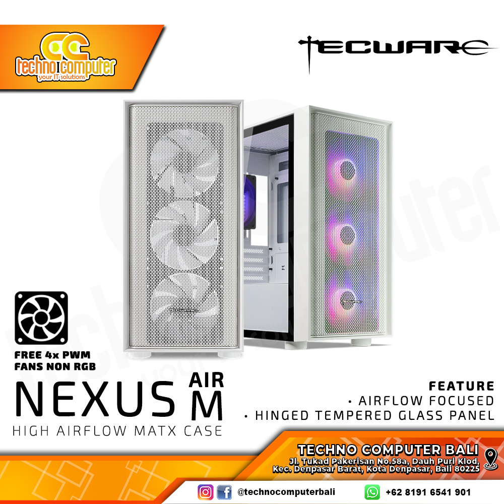 CASING TECWARE NEXUS AIR M TG White - Mid Tower mATX Case Tempered Glass (Free 4x Fan)