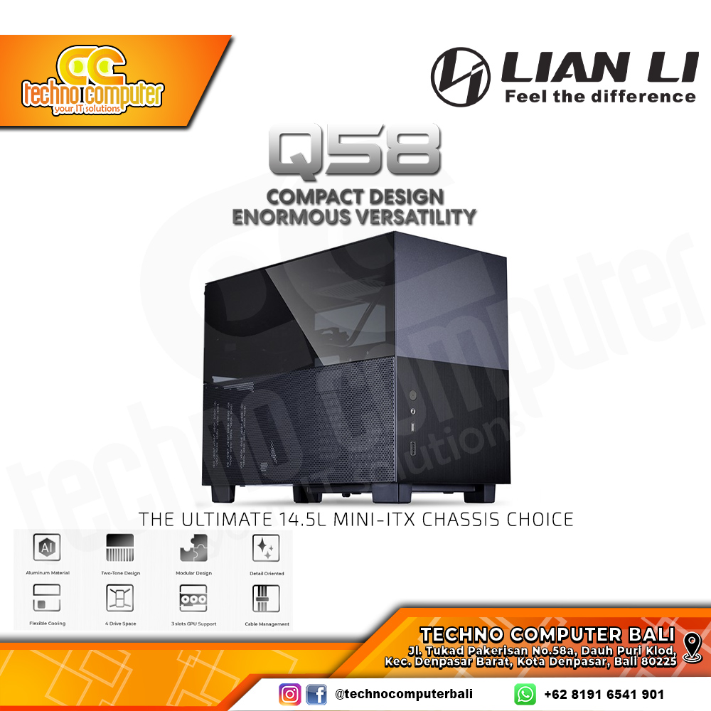 CASING LIAN LI Q58 Gen4 Black - Mini Tower Aluminum mITX Case Tempered Glass