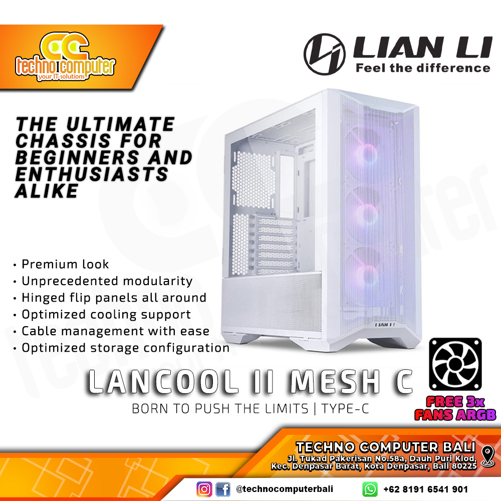 CASING LIAN LI LANCOOL II MESH C RGB Snow - Mid Tower E-ATX Case Tempered Glass (Free 3x ARGB Fan)