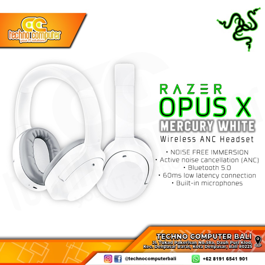 HEADSET RAZER OPUS X Mercury White - Wireless Low Latency with ANC Technology - Gaming Headset