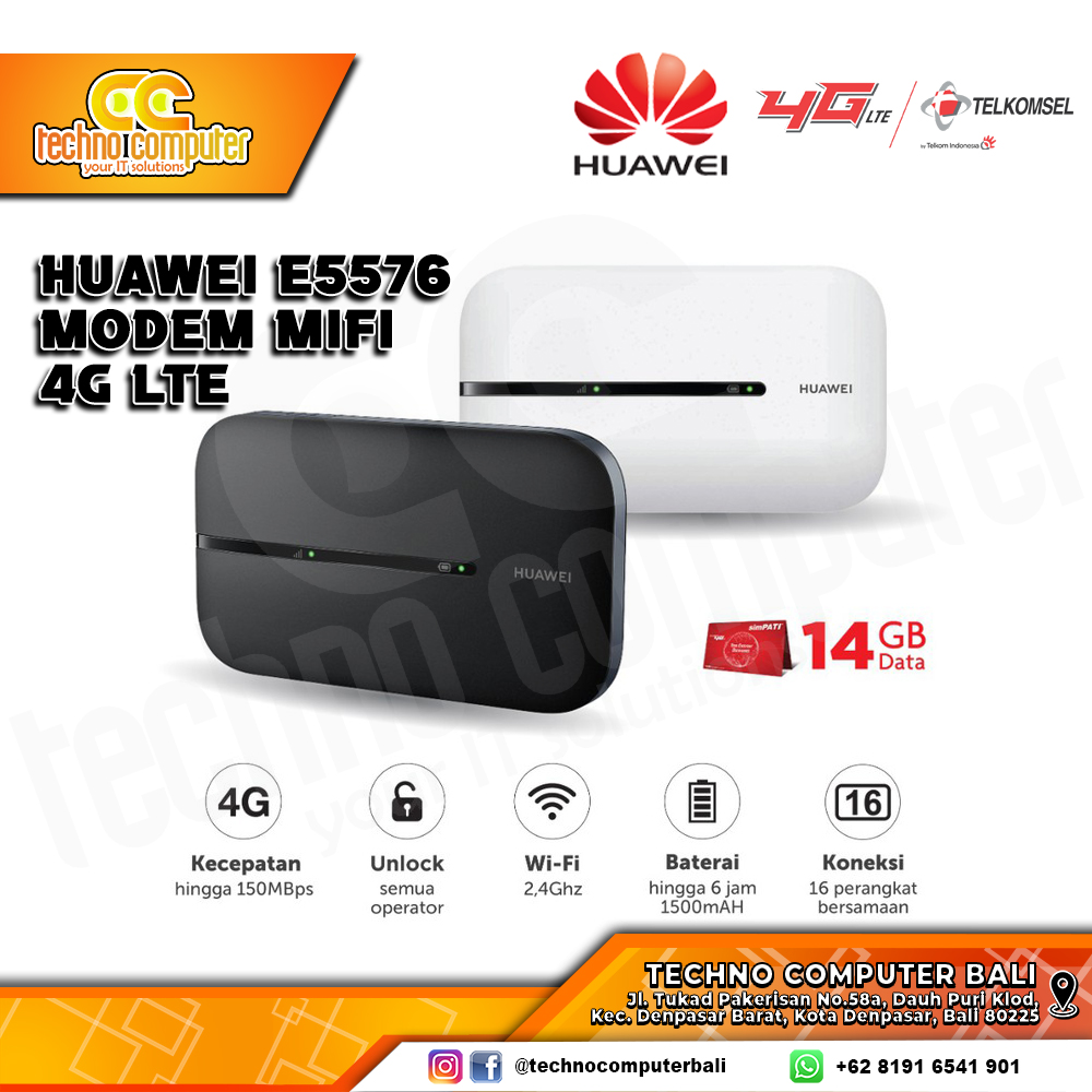 MODEM Huawei E5576 Modem Mifi 4G LTE Unlock Gratis Telkomsel 14Gb 2Bulan