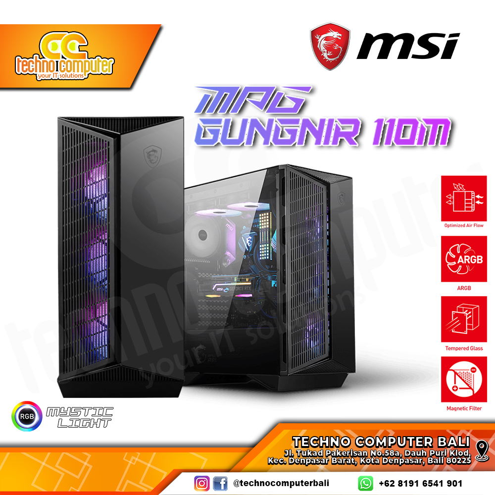 CASING MSI MPG GUNGNIR 110M - Mid Tower ATX Case Tempered Glass (Free 3x ARGB Fan)