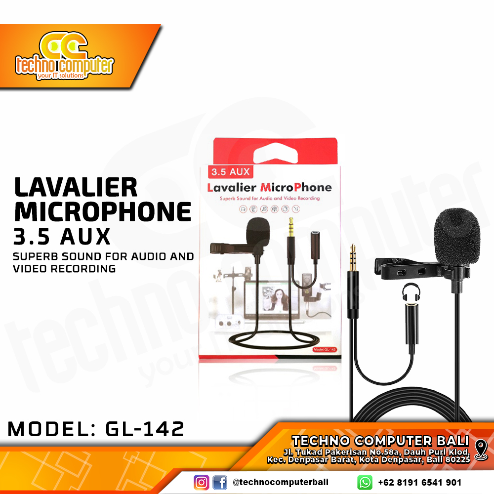 MICROPHONE LAVALIER GL-142 - 3.5 Aux - Clip-On Lavalier Microphone