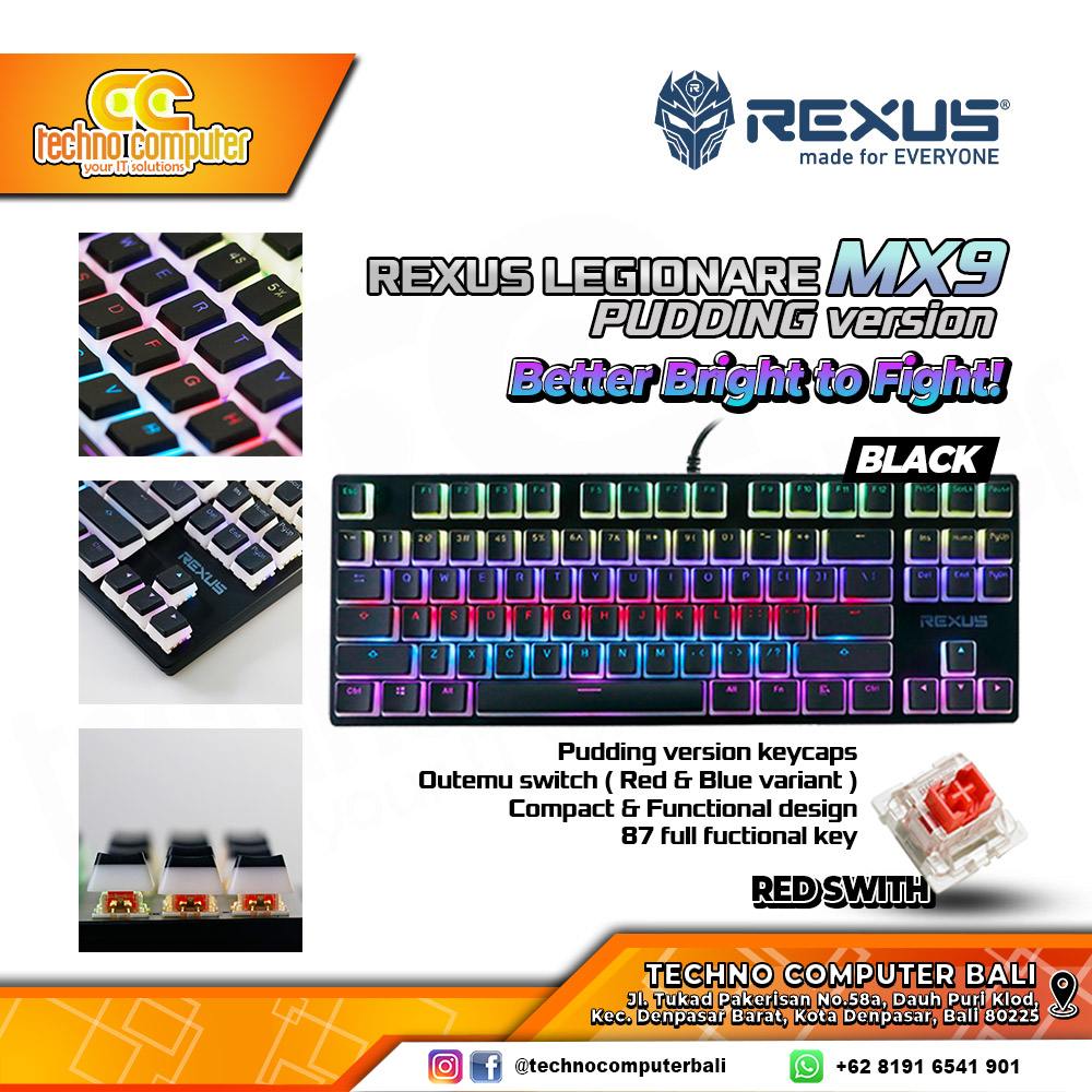 REXUS LEGIONARE MX9P TKL Pudding Version Black - Mechanical Red Switch - Gaming Keyboard