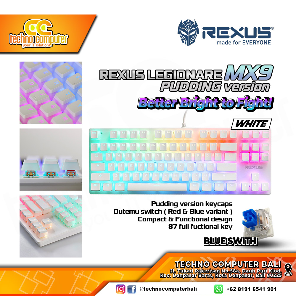 REXUS LEGIONARE MX9P TKL Pudding Version White - Mechanical Blue Switch - Gaming Keyboard