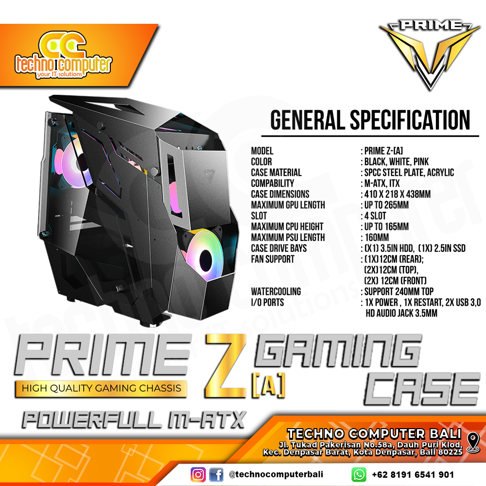 CASING PRIME GAMING Z-[A] Black - Mid Tower mATX Case Tempered Glass