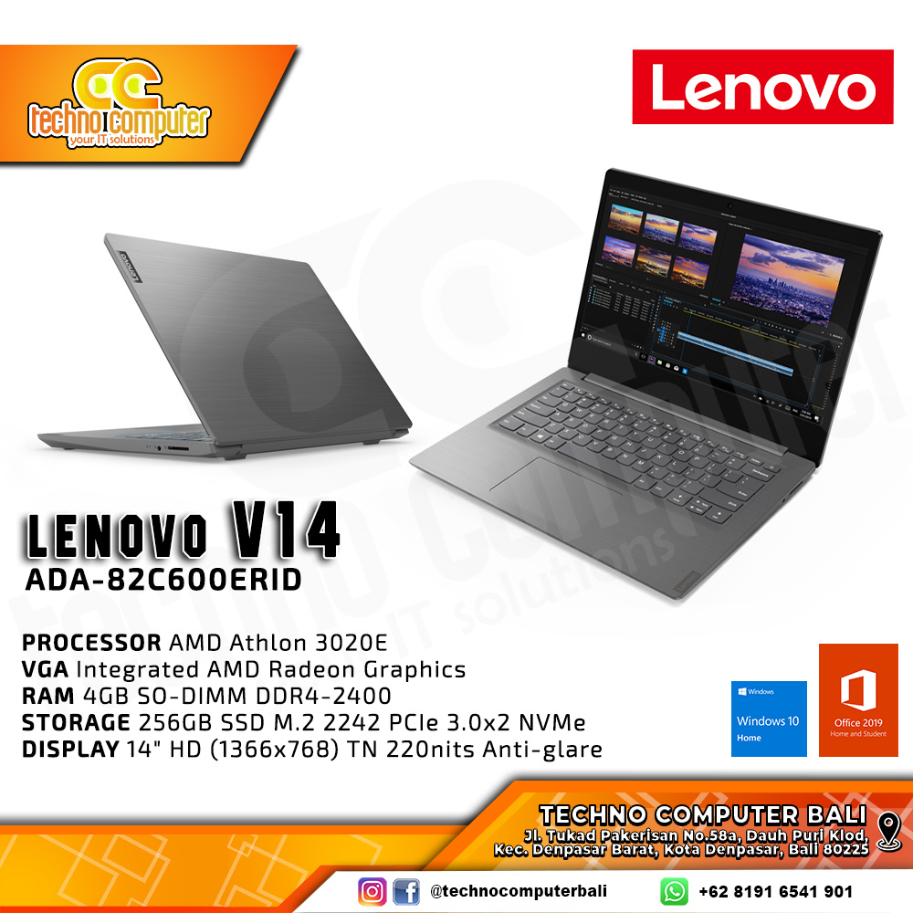 LAPTOP LENOVO V14 [ADA-82C600ERID] AMD Athlon 3020e/RAM 8GB/SSD 256GB/Win10+OHS