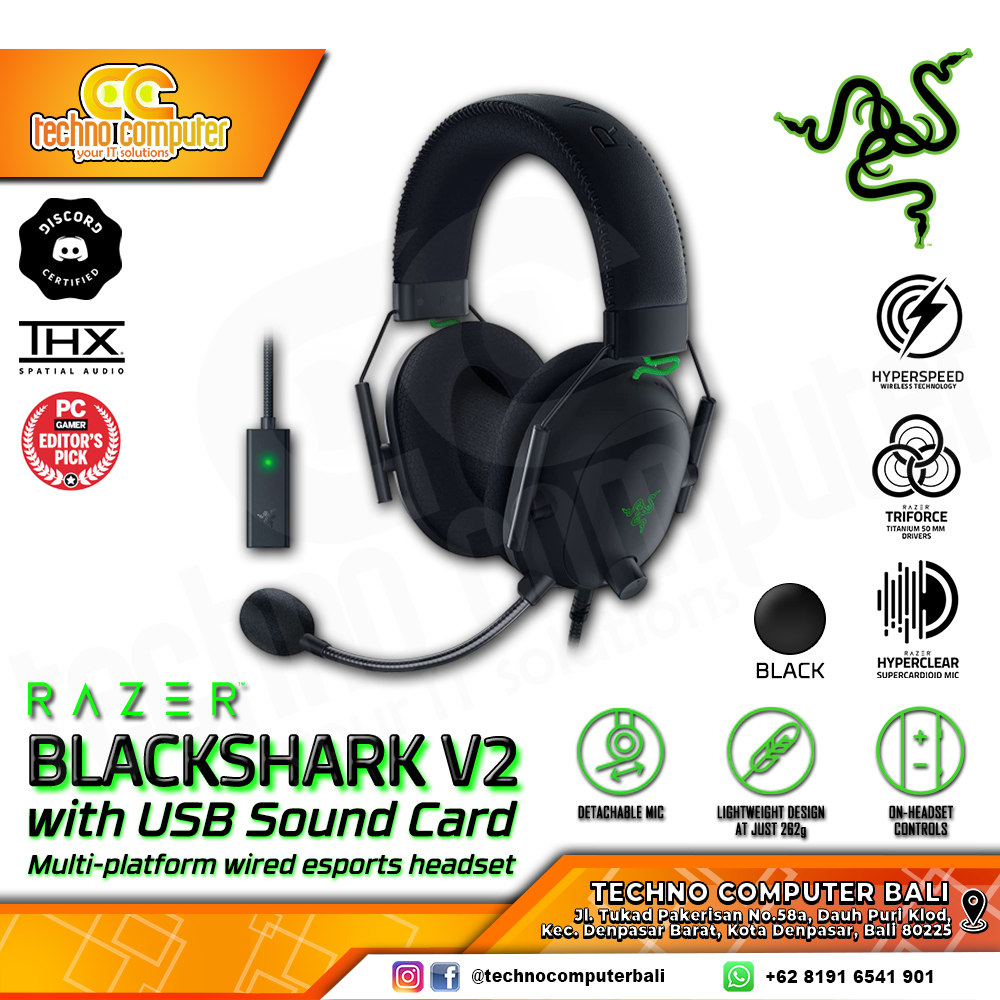 HEADSET RAZER BLACKSHARK V2 USB+SoundCard - THX 7.1 Spatial Surround Sound - Gaming Headset