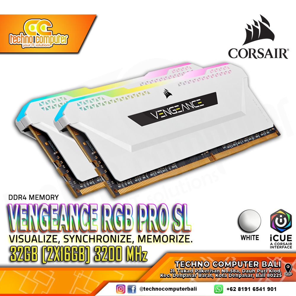 DDR4 CORSAIR VENGEANCE RGB PRO SL 32GB (2x16GB) Kit 3200Mhz - WHITE