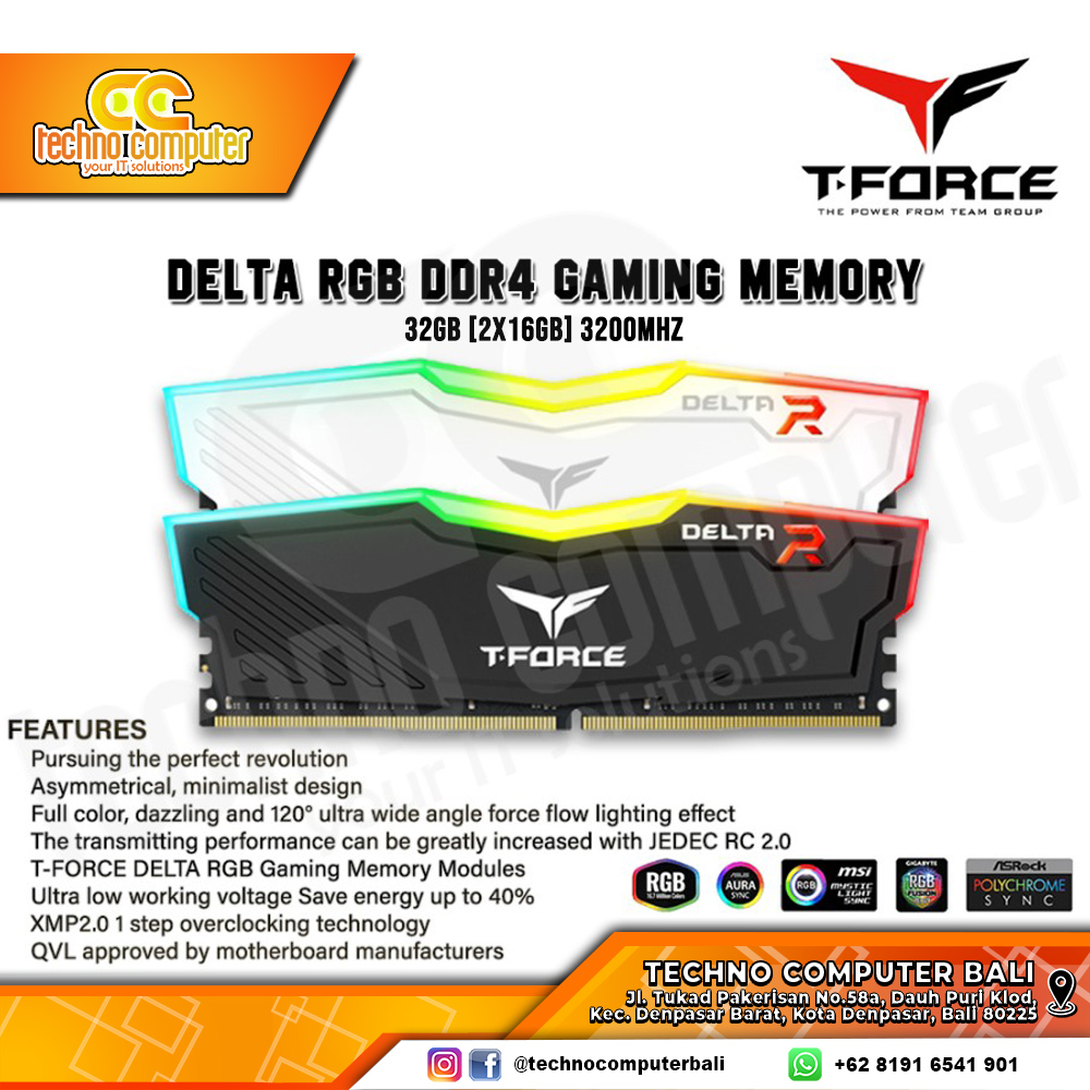 DDR4 TEAM T-FORCE DELTA RGB 32GB (2x16GB) Kit 3200Mhz - BLACK