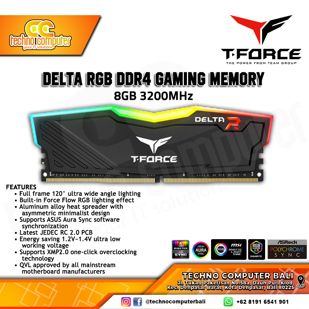 DDR4 TEAM T-FORCE DELTA RGB 8GB (1x8GB) Single 3200Mhz