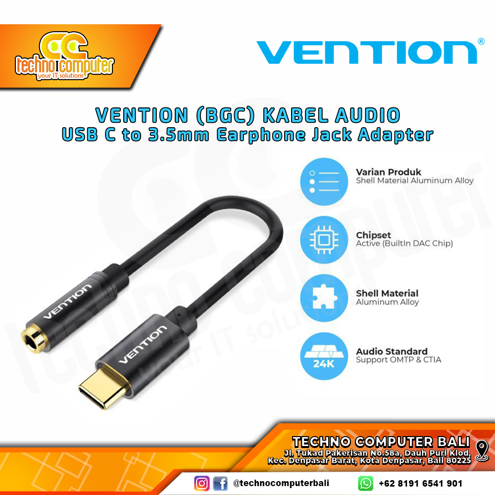 VENTION KABEL AUDIO USB Type-C to 3.5mm Jack Female Audio Adapter Converter - BGC 0.1M