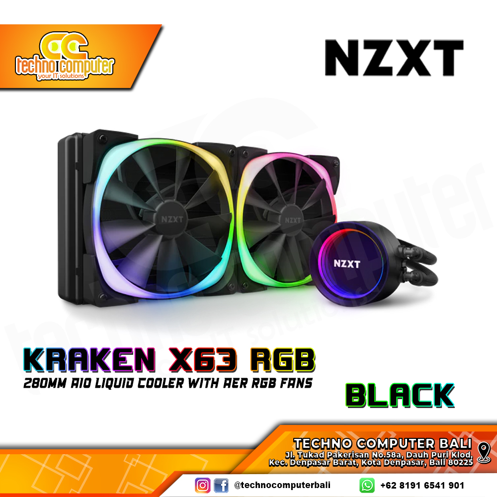 NZXT KRAKEN X63 RGB Black - CPU Cooler - 280mm AIO Liquid Cooler with Aer RGB Fans