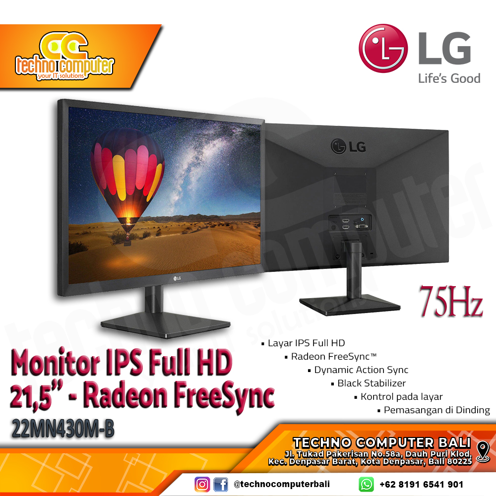 LG 22MN430 LED Monitor - 22 inch, FHD (1920 x 1080), IPS, 75Hz, 5ms