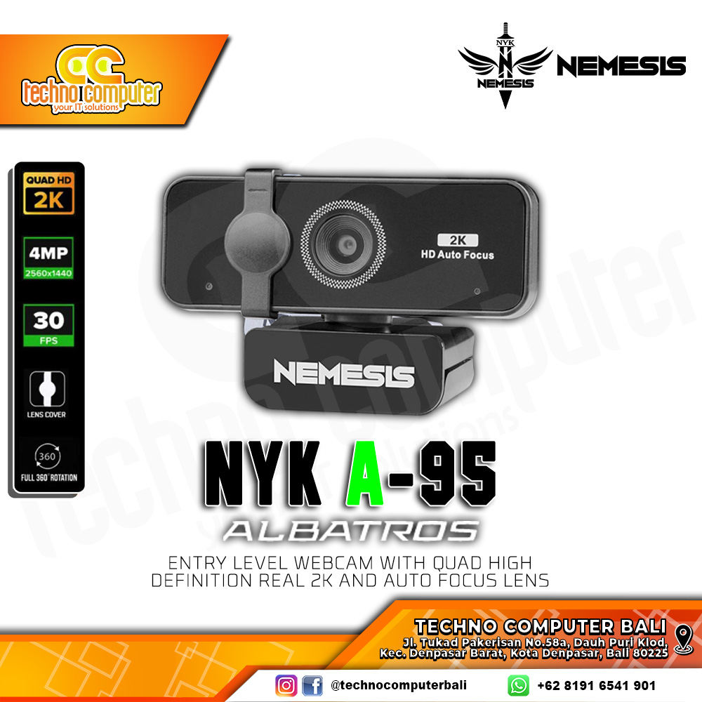 NYK NEMESIS ALBATROS A95 Black - Quad HD 2K 30Fps Auto Focus Webcam