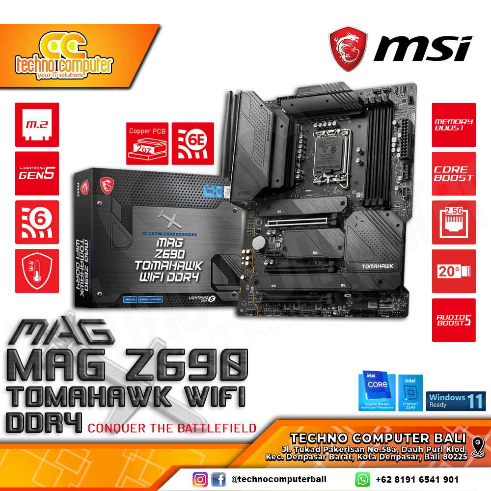 MSI MAG Z690 TOMAHAWK WIFI DDR4 - ATX, LGA1700, Z690, DDR4 (BELUM ADA DI TOKPED)