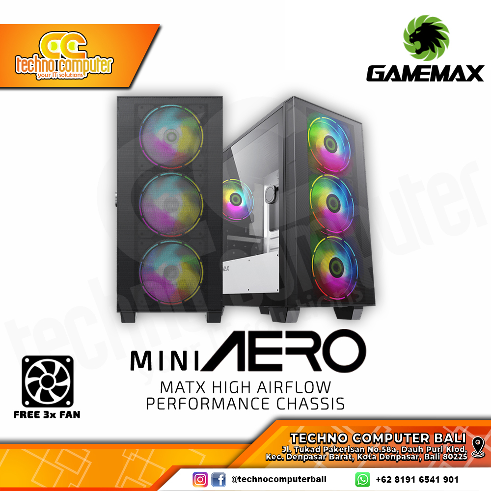 CASING GAMEMAX AERO MINI Black - Mid Tower mATX Case Tempered Glass (Free 3x RGB Fan)