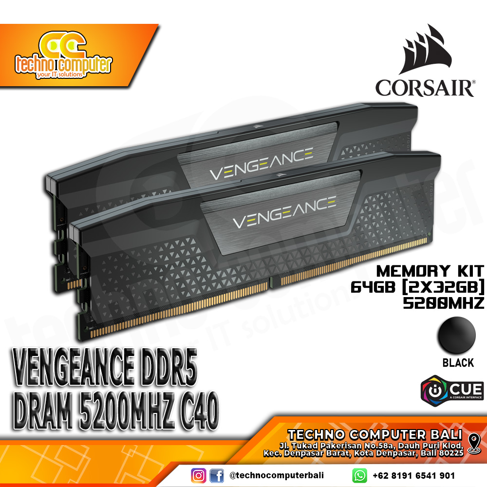DDR5 CORSAIR VENGEANCE 64GB (2x32GB) Kit 5200MHz C40 - BLACK