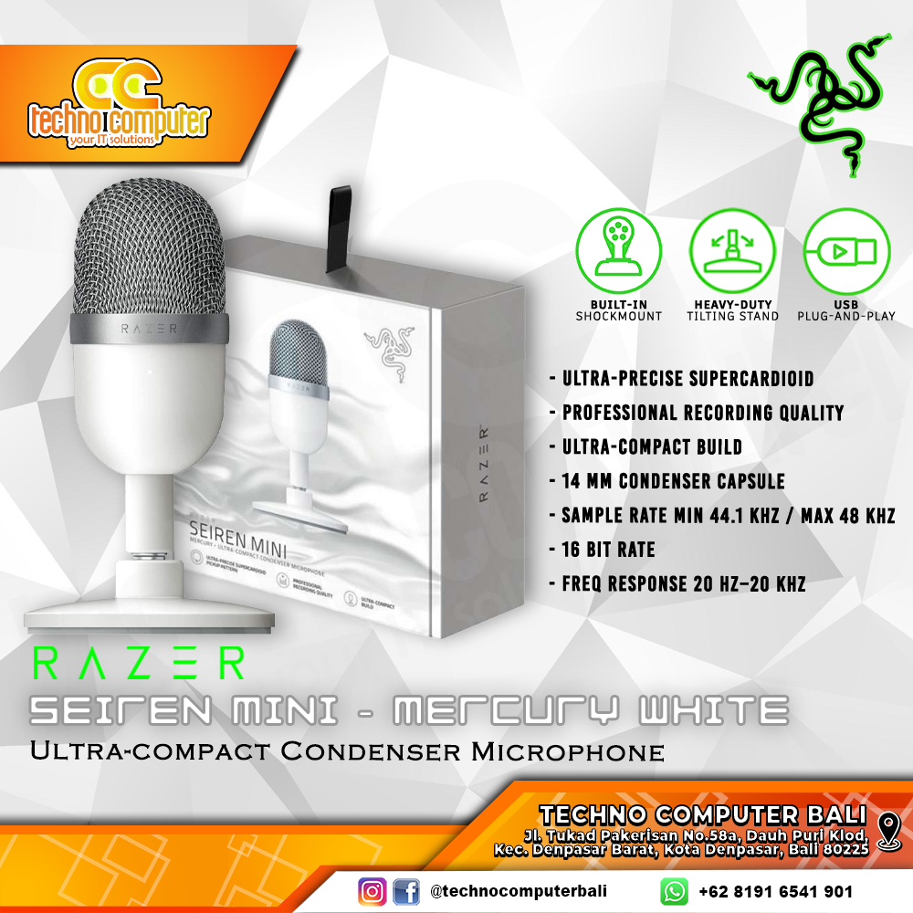 MICROPHONE RAZER SEIREN MINI Mercury White - Ultra-Compact Condenser Microphone