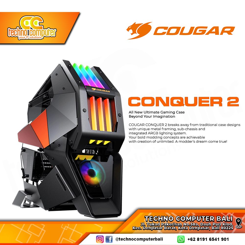 CASING COUGAR CONQUER 2 - Full Tower ATX Case (Free 1x ARGB Fan)