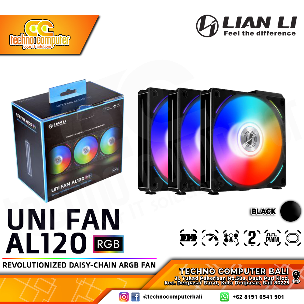 FAN CASING LIAN LI UNI FAN AL120 BLACK - 120mm Triple Pack ARGB Fan with Controller
