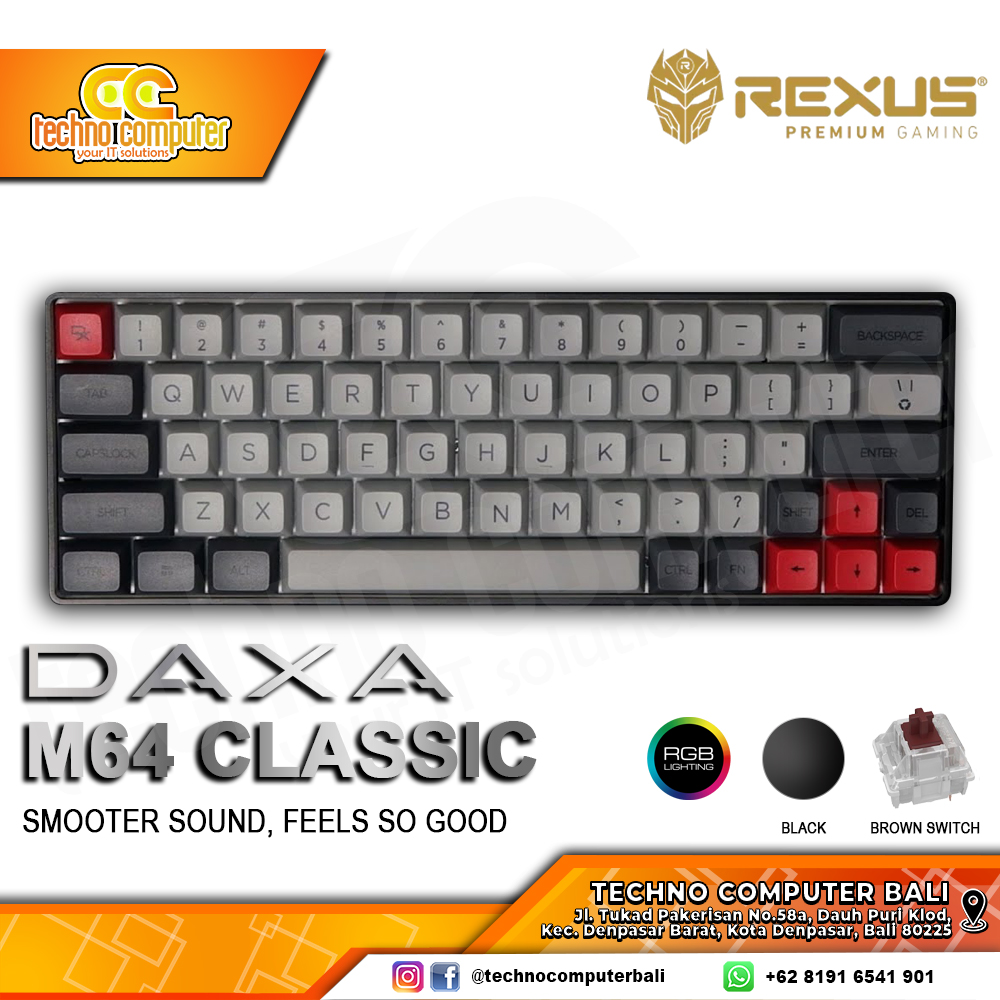 REXUS DAXA M64 CLASSIC Black - Mechanical Brown Switch - Gaming Keyboard