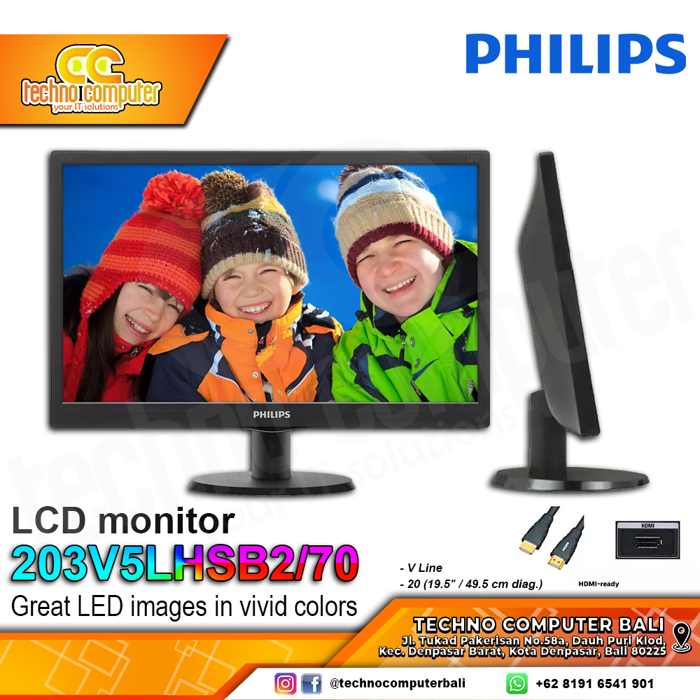 PHILIPS 203V5LHSB2/70 LED Monitor - 20 inch, HD (1600 x 900), TFT, 60Hz, 5ms