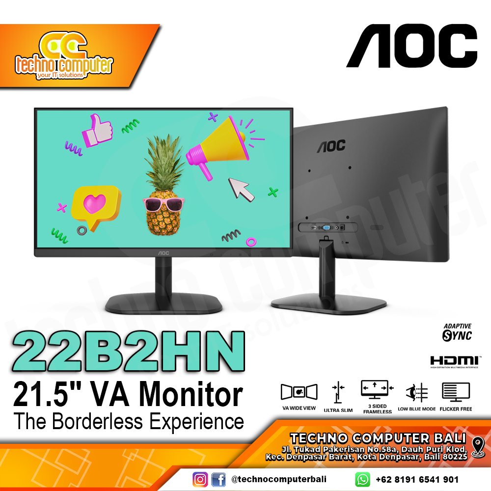 AOC 22B2HN LED Monitor - 22 inch, FHD (1920 X 1080), VA, 75Hz, 7ms