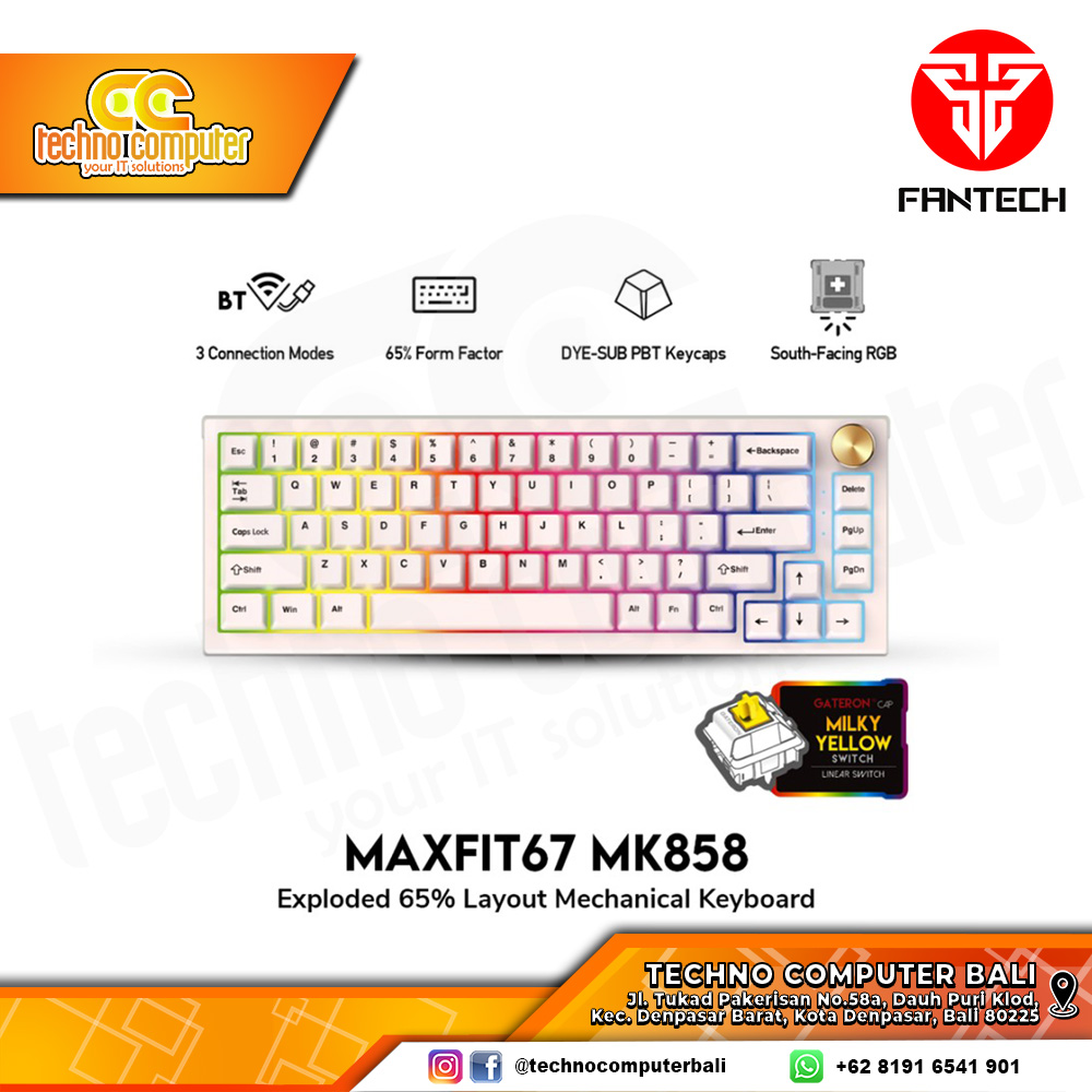 FANTECH MAXFIT67 MK858 65% White - Mechanical Yellow Switch - Gaming Keyboard