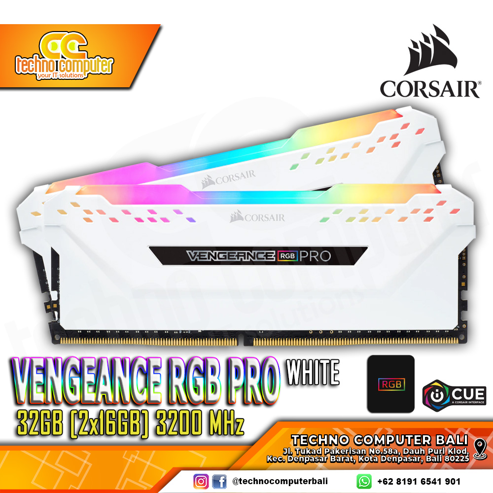 DDR4 CORSAIR VENGEANCE RGB PRO 32GB (2x16GB) Kit 3200Mhz - WHITE
