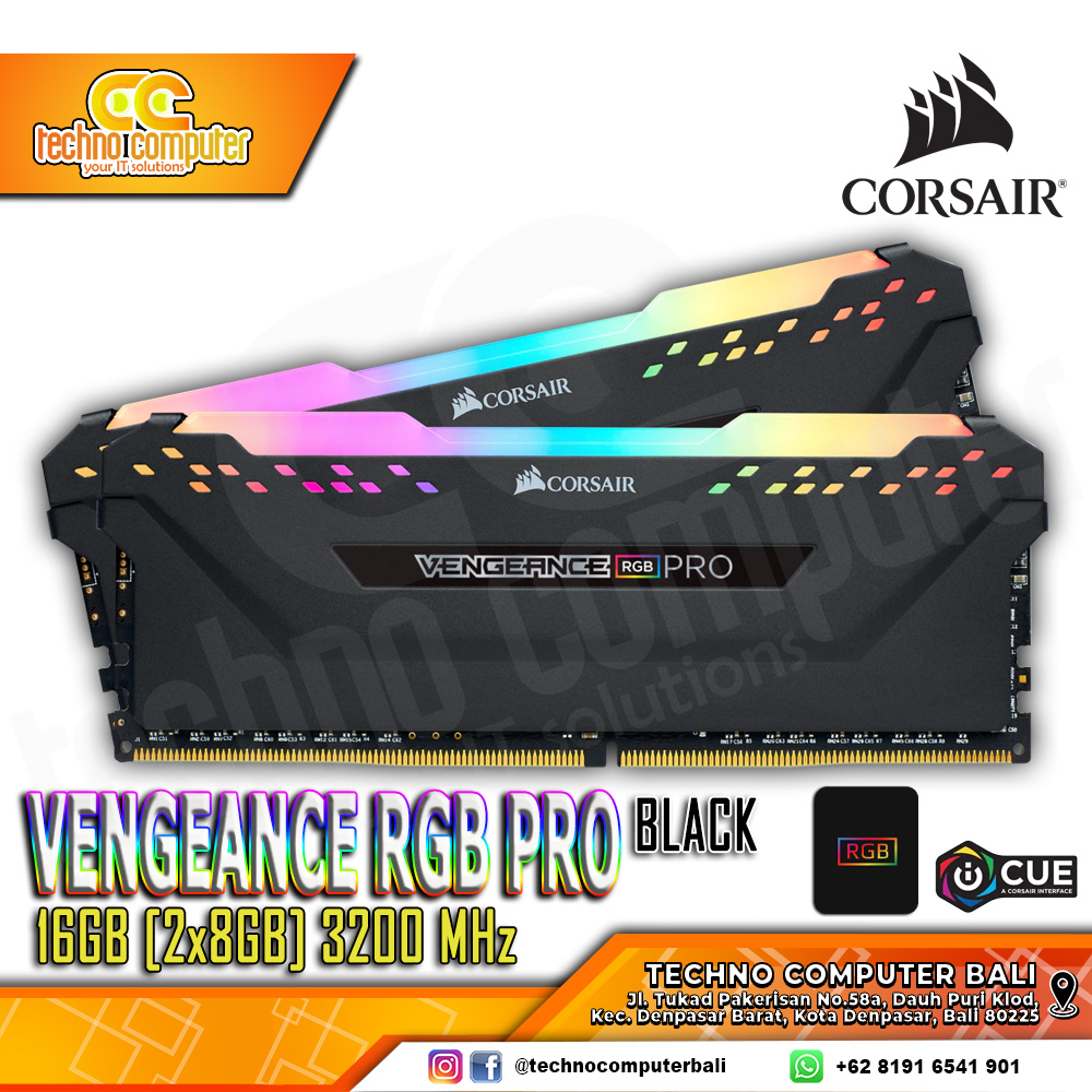 DDR4 CORSAIR VENGEANCE RGB PRO 16GB (2x8GB) Kit 3200Mhz - BLACK