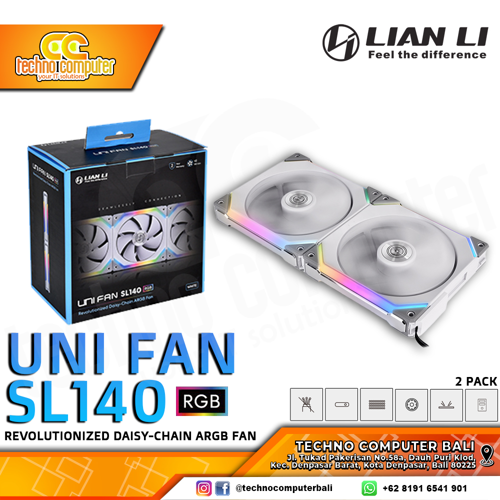 FAN CASING LIAN LI UNI FAN SL140 WHITE - 140mm Dual Pack ARGB Fan with Controller