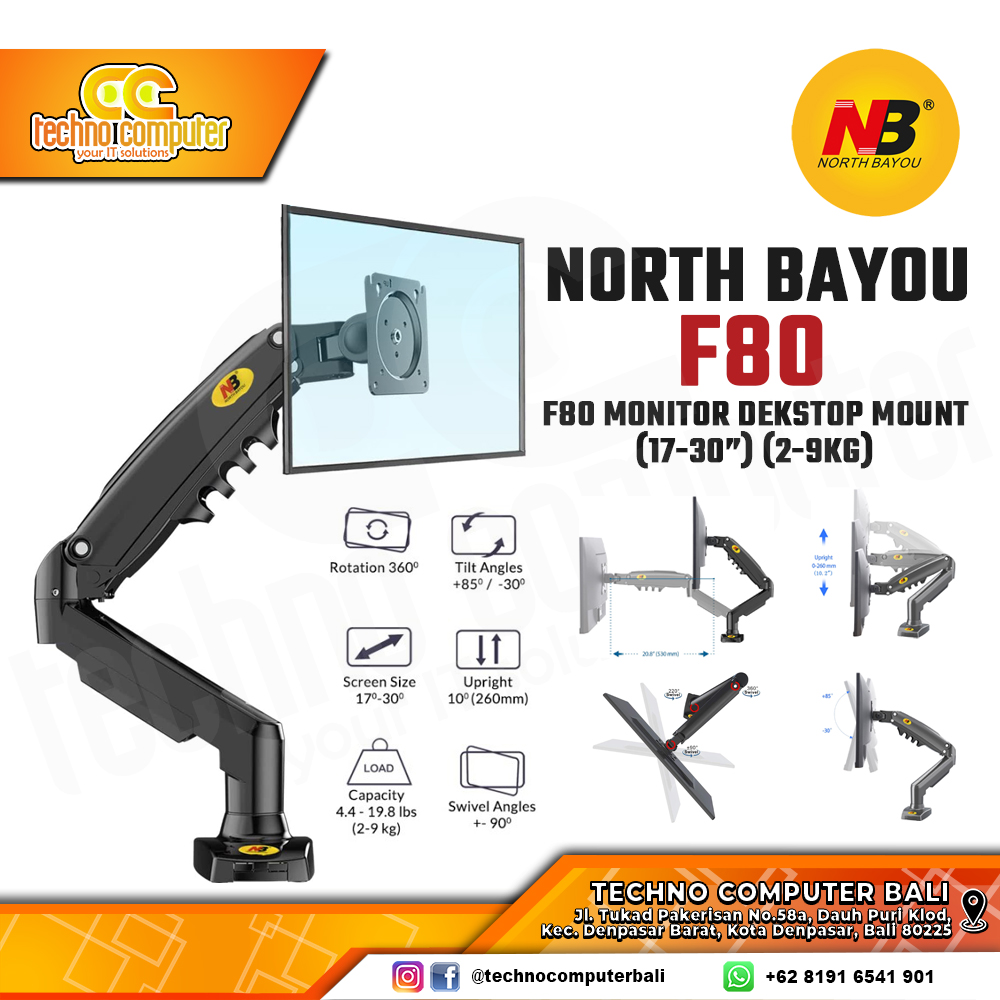 Bracket Monitor TV 17-30inch North Bayou NB-F80 Gas Spring Single Monitor