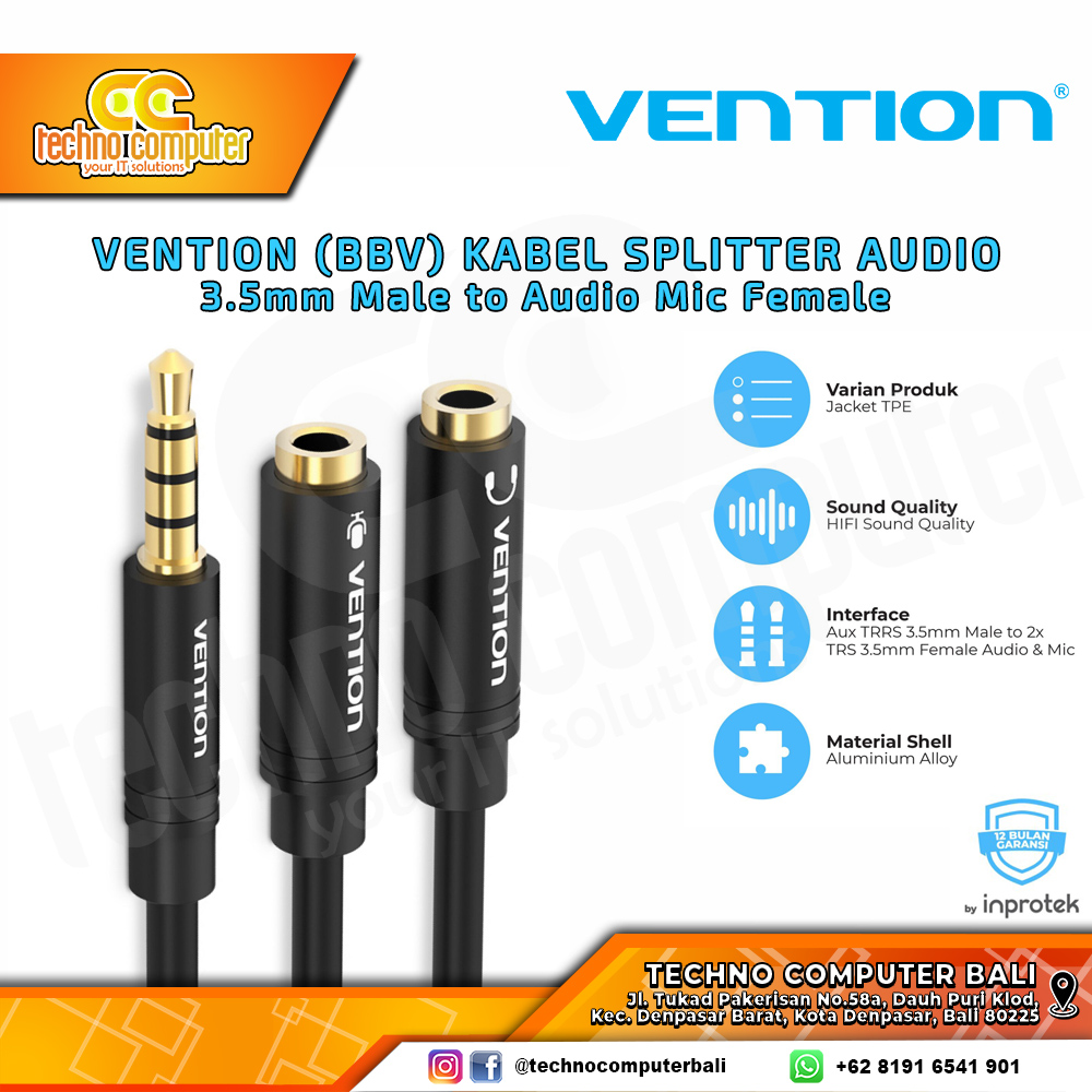 VENTION KABEL SPLITTER AUDIO - 3.5mm Male to Audio Mic Female - BBV 0.3M