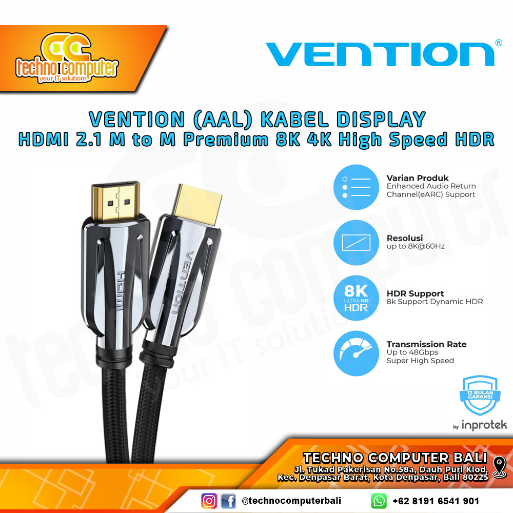 VENTION KABEL DISPLAY - Kabel HDMI - HDMI 2.1 Male to Male Premium 4K 8K - AAL 1.5M