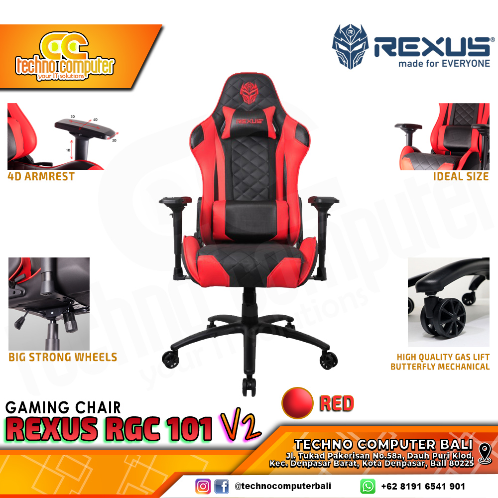 KURSI GAMING REXUS RGC-101 v2 GAMING CHAIR 4D Armrest - RED