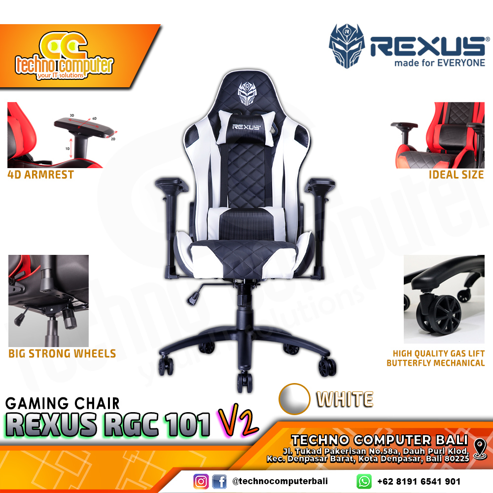 KURSI GAMING REXUS RGC-101 v2 GAMING CHAIR 4D Armrest - WHITE