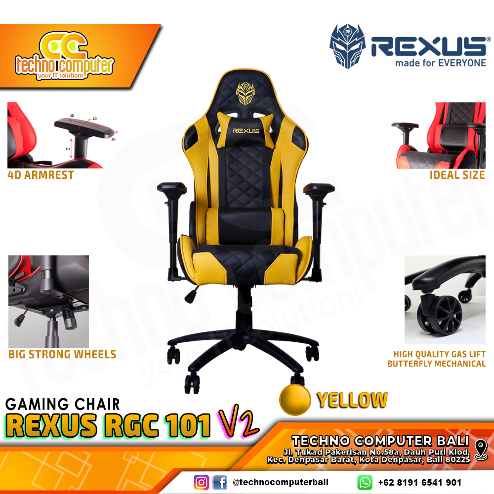 KURSI GAMING REXUS RGC-101 v2 GAMING CHAIR 4D Armrest - YELLOW