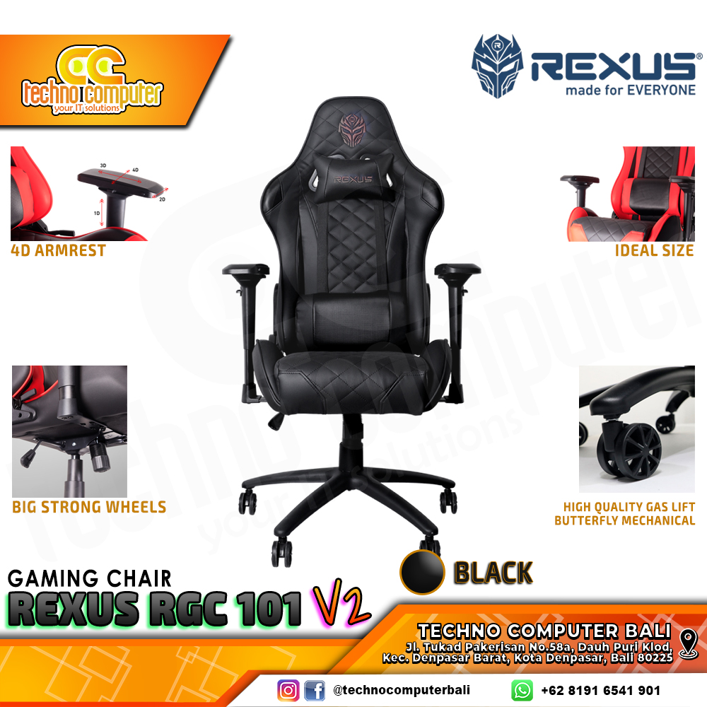 KURSI GAMING REXUS RGC-101 v2 GAMING CHAIR 4D Armrest - BLACK BROWN