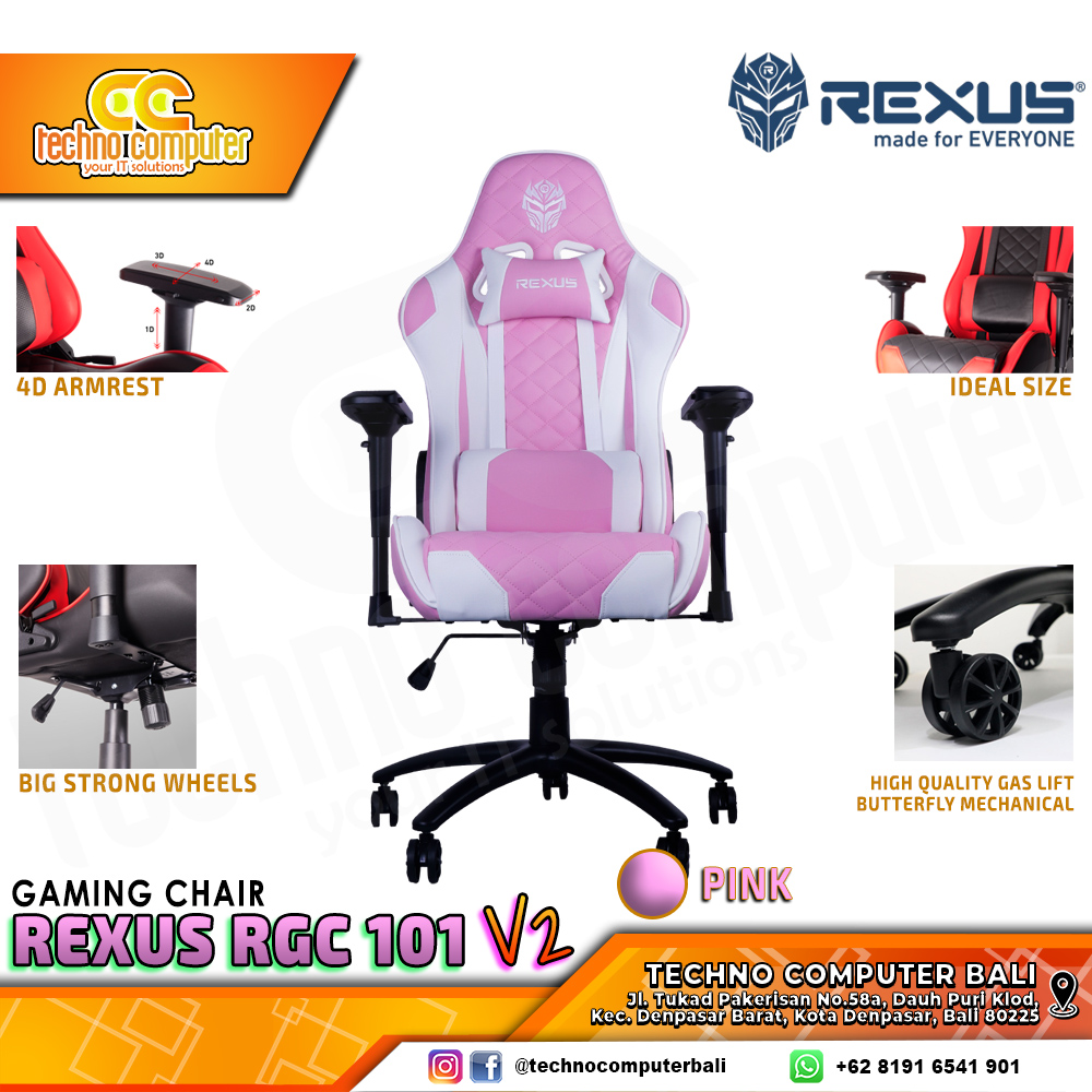 KURSI GAMING REXUS RGC-101 v2 GAMING CHAIR 4D Armrest - PINK WHITE