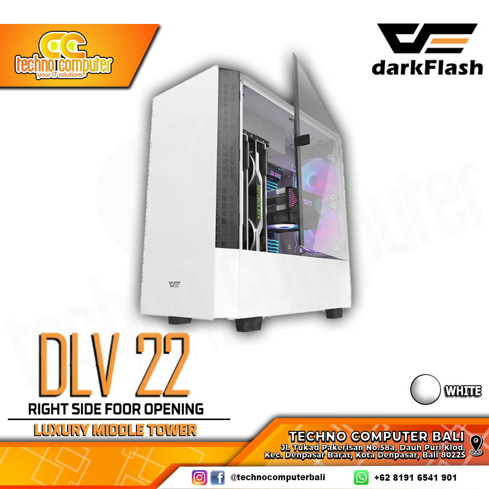 CASING DARKFLASH DLV22 White - Mid Tower ATX Case Right Tempered Glass