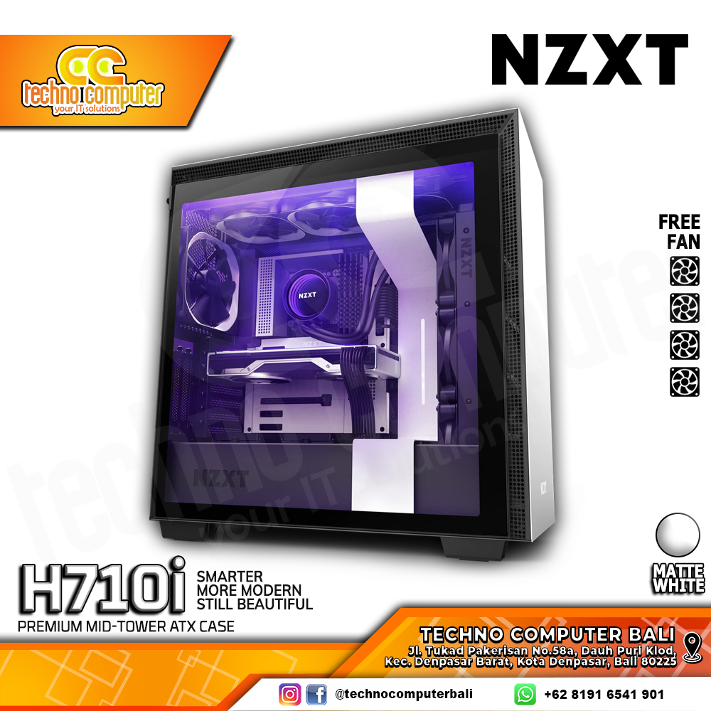 CASING NZXT H710i Matte White - Mid Tower E-ATX Case Tempered Glass (Free 4x Fan)