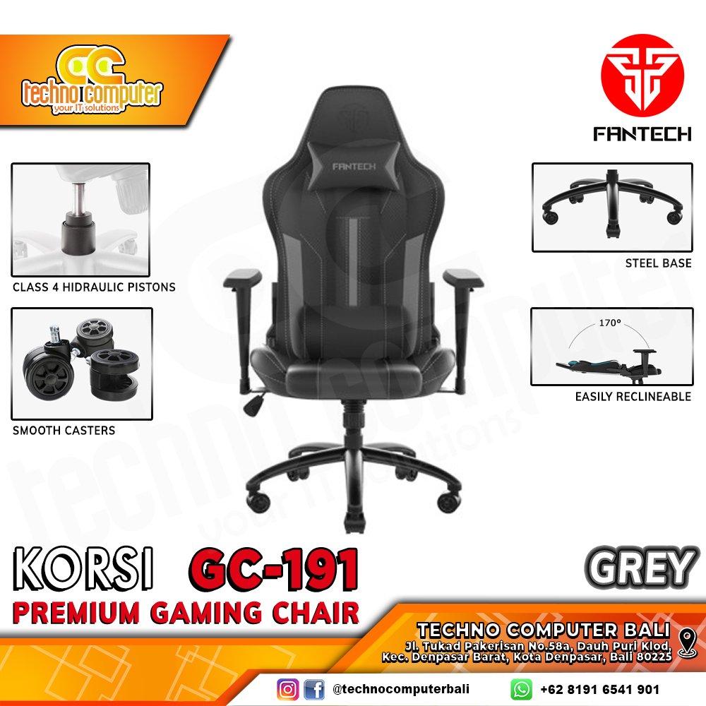KURSI GAMING FANTECH KORSI GC-191 GAMING CHAIR 2D Armrest - GREY