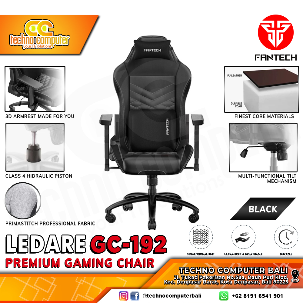 KURSI GAMING FANTECH LEDARE GC-192 GAMING CHAIR 3D Armrest - BLACK