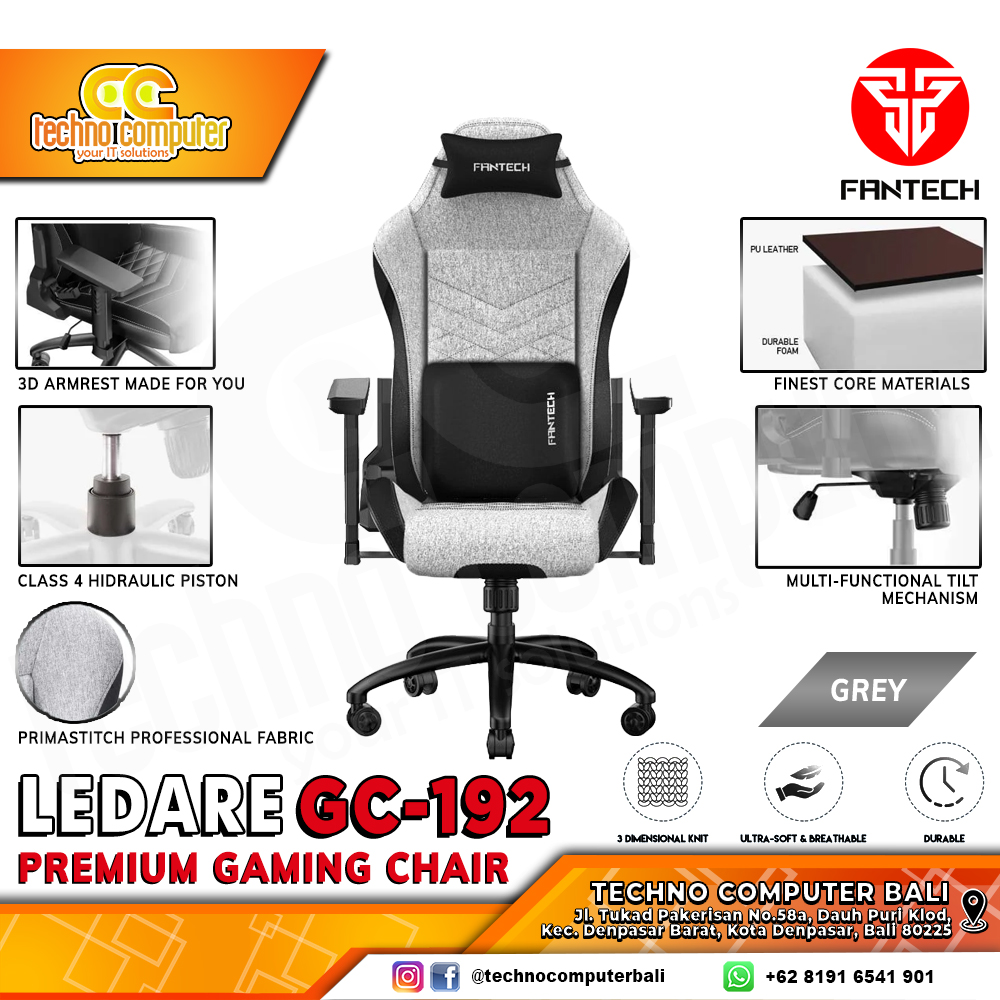 KURSI GAMING FANTECH LEDARE GC-192 GAMING CHAIR 3D Armrest - GREY