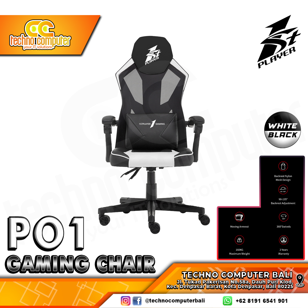 KURSI GAMING 1ST PLAYER GAMING CHAIR P01 - BLACK WHITE