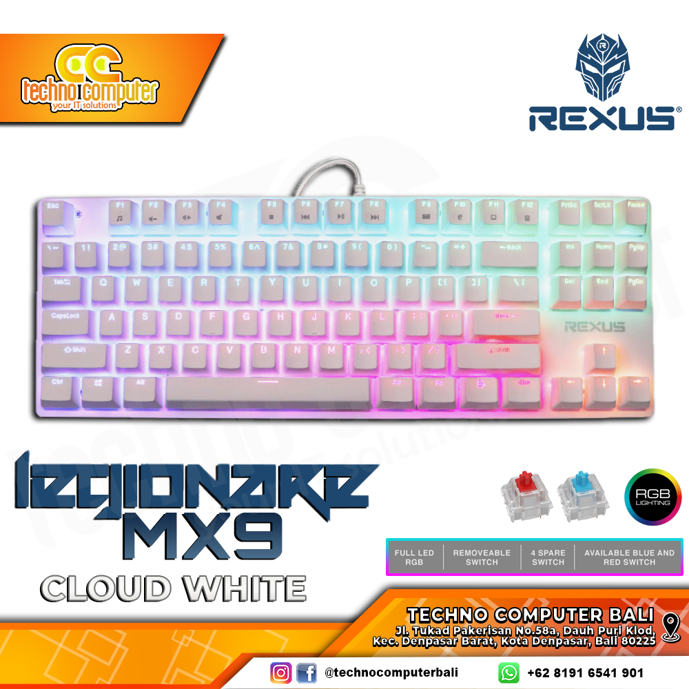 REXUS LEGIONARE MX9 TKL White - Mechanical Brown Switch - Gaming Keyboard