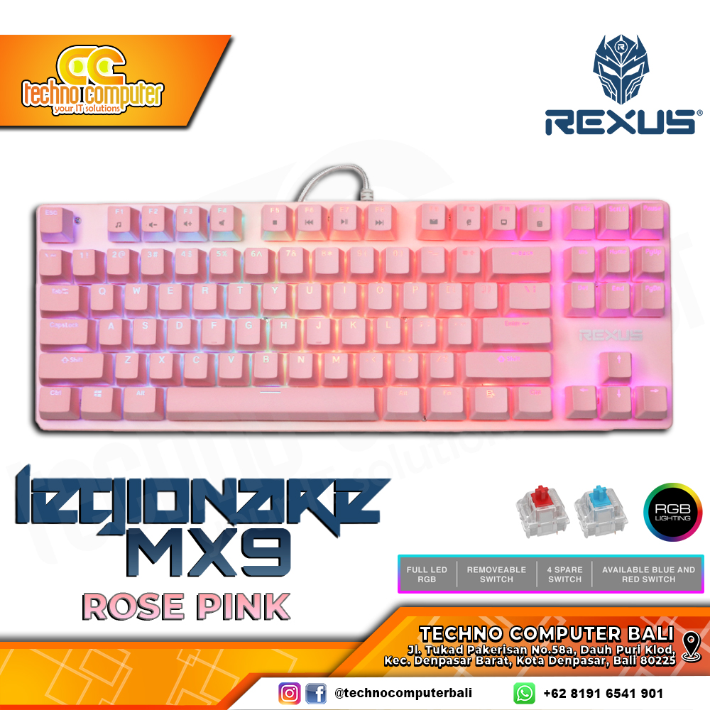 REXUS LEGIONARE MX9 TKL Pink - Mechanical Red Switch - Gaming Keyboard