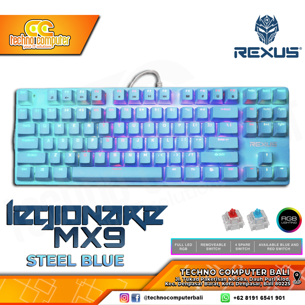 REXUS LEGIONARE MX9 TKL Blue - Mechanical Brown Switch - Gaming Keyboard